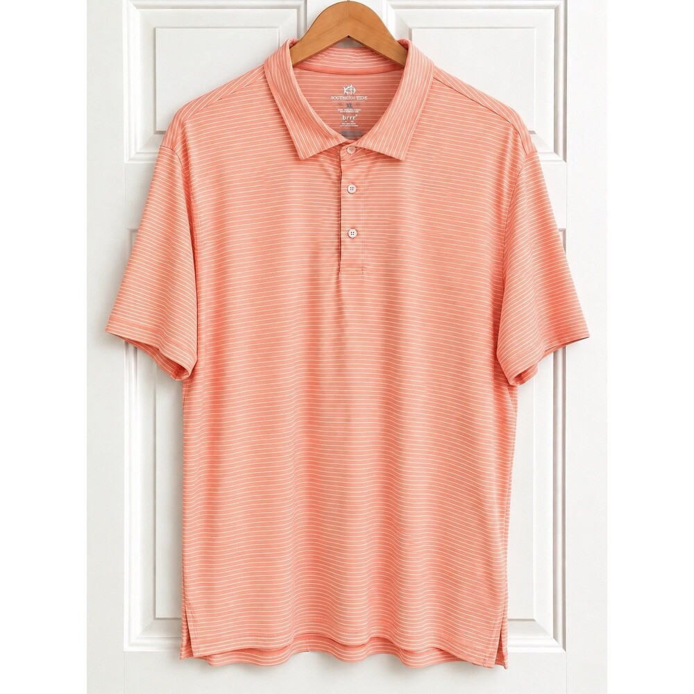 Southern Tide brrr° Men’s XXL Coral Striped Performance Polo Golf Coastal Preppy